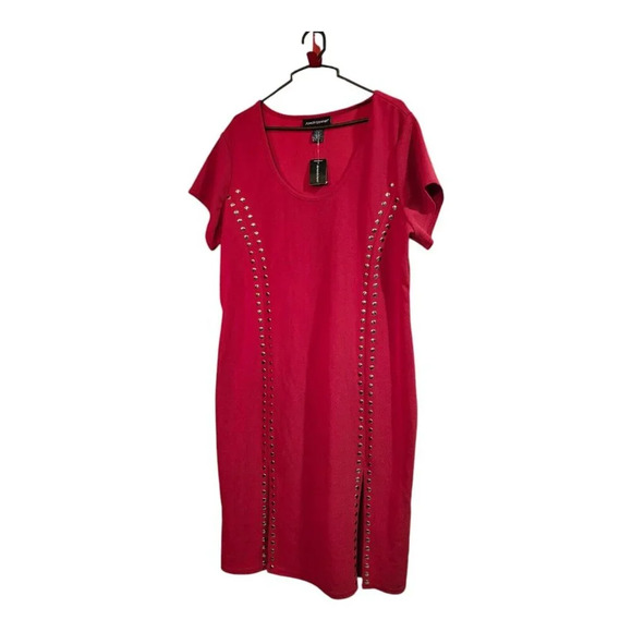 Ashley Stewart Women's Short Sleev Dress Size 18/20 Red Gold Tone Solid New - Picture 1 of 6